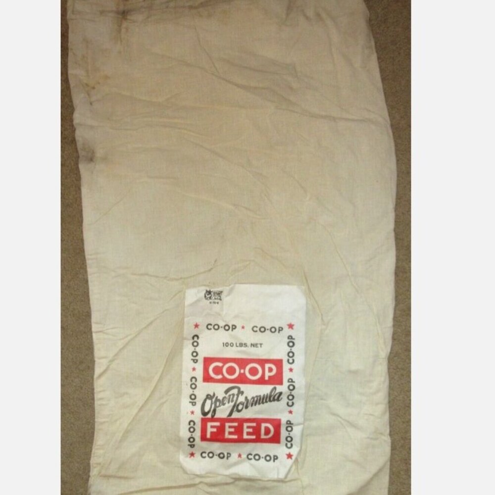Vintage CO-OP FEED Sack Cloth Feed Bag Paper Label Open-Formula Bemis
